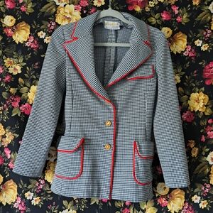 James Kenron By DaltonWomen's Black and White Checkered Jacket with Red Trim